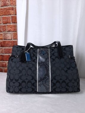 Coach Signature Tote With Snakeskin Accent